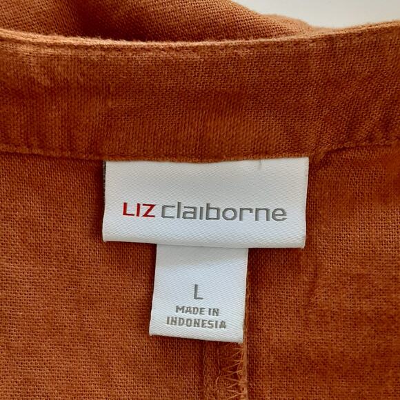 Liz Claiborne Wide Leg Jumpsuit Linen Blend Button Front Terracotta Womens L - Picture 4 of 11
